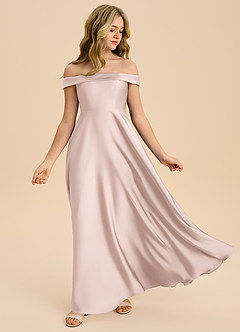 Azazie Sissy Junior Klä av A-Line i Stretch Satin Av axeln image5