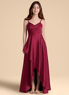 Azazie Prisha Junior A-Linie Plissee Stretch-Satin Kleid Burgunderrot image5