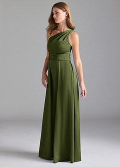 Azazie Dallas Bridesmaid Dresses Olive A-Line One Shoulder Stretch Satin Dress image5