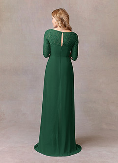 Azazie Leonine Mère de la mariée Robes Robe Trapèze en Mousseline de soie Dentelle échancrée Vert Foncé image5