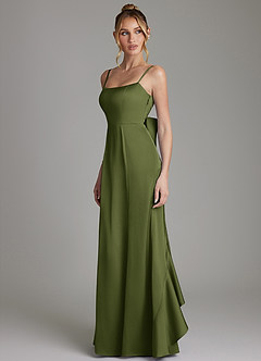 Azazie Zherra Bridesmaid Dresses Olive Mermaid Bow Stretch Satin Dress image2