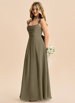 Azazie Bear Junior Vestido de Verde Sauce de Gasa de Corte en A con Plisado image5