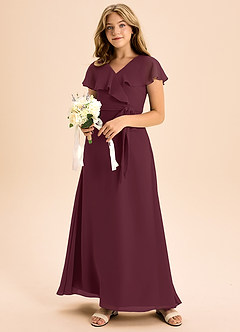 Azazie Lainey Junior Cabernet A-Line with Pockets Chiffon Dress image6