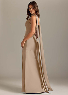 Azazie Kinsley Robes de demoiselle d'honneur Robe Sirène en Satin extensible Fente Latérale Taupe image6