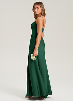 Azazie Lidia Bridesmaid Dresses Dark Green Mermaid Side Slit Stretch Satin Dress image7