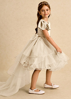 Azazie Cocoa Abiti da Ragazza di Fiori Abito Principessa in Tulle Plissettato Champagne image1