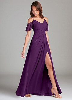 Azazie Dakota Bridesmaid Dresses Grape A-Line Off the Shoulder Mesh Dress image3