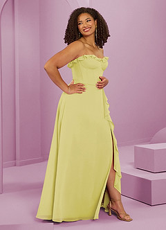Barbie ♥ Azazie Robes de demoiselle d'honneur Robe Trapèze en Mousseline de soie Encolure en Forme de Cœur Sorbet Citron image12