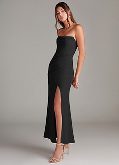 Azazie Leonis 신부 들러리 드레스 인어 스트랩리스 쉬폰 발목 길이 드레스 image3