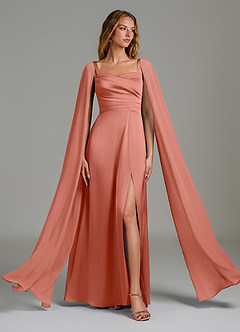 Azazie Niveah Brautjungfernkleider Wandelbar Eine Linie Schulterfrei Stretch-Satin Kleid Lachsrosa image5