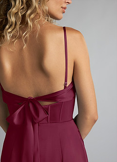 Azazie Mai Bridesmaid Dresses Mulberry Sheath Pleated Stretch Satin Dress image5