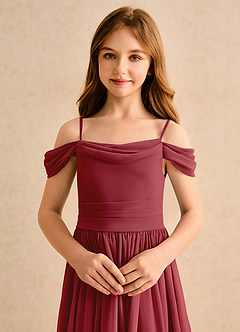 Azazie Shia Girls Formal Flower Girl Dresses Pomegranate A-Line Off the Shoulder Chiffon Dress image6