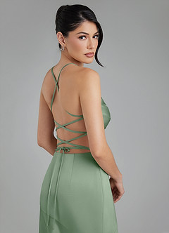 Azazie Jaslene Bridesmaid Dresses Matcha A-Line Corset Stretch Satin Dress image9