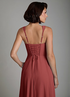 Azazie Azaria Bridesmaid Dresses Terracotta A-Line Corset Chiffon Dress image2