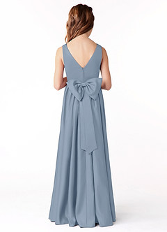Azazie Hathaway Junior Dusty Blue A-Line Bow Matte Satin Dress image2