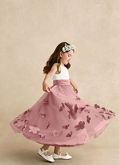 Azazie Vi Flower Girl Dresses Dusty Rose A-Line Sleeveless Tulle Dress image2