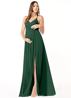 Azazie Annabelle vestidos de dama de honor de maternidad Vestido de Corte En A Cuello en V plisado Hasta el suelo Malla image1