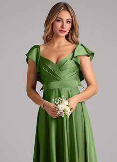 Azazie Leilani Robes de demoiselle d'honneur Robe Trapèze en Satin extensible Rayé Basilic image5