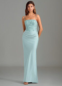 Azazie Emilia Bridesmaid Dresses Mist Mermaid Strapless Stretch Satin Dress image4