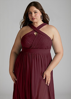 Azazie Hillian Abiti da Damigella Abito A-Line in Maglia con Scollo Halter a Pieghe Cabernet image13