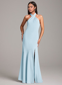 Azazie Lorena Bridesmaid Dresses Sky Blue Mermaid Pleated Chiffon Dress image4