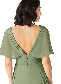 Azazie Pamela Bridesmaid Dresses Pistachio A-Line V-Neck Pleated Chiffon Dress image5