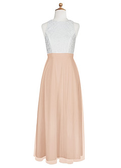 Azazie Albertine Junior English Rose A-Line Lace Chiffon Dress image7