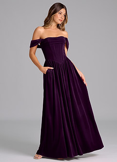 Azazie Hattie Robes de demoiselle d'honneur Robe Trapèze en velours Rayé Grain De Raisin image3