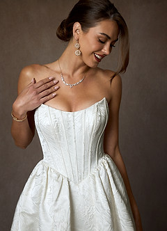 Azazie Demetria Trouwjurken Jurk van Bloemenjacquard met Baljurk Strapless Diamant Wit image5