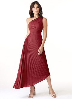 Azazie Kirra Abiti da Damigella Abito A-Line in Chiffon Monospalla Melograno image1