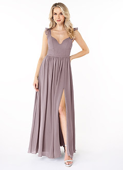 Azazie Stassie Brautjungfernkleider A-Linie Herzchen Gerüscht Chiffon Kleid Dämmerung image1