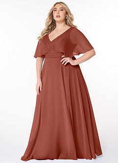 Azazie Pamela Bridesmaid Dresses Auburn A-Line V-Neck Pleated Chiffon Dress image6