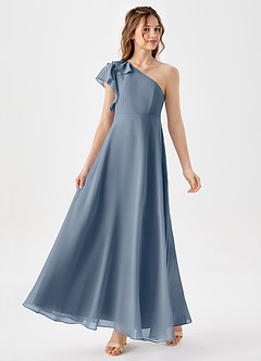 Azazie Arabella Junior Robe Trapèze en Mousseline de soie Rayé Violet Crépusculaire image4