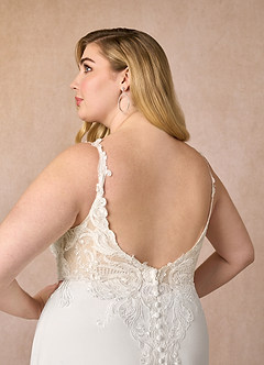 Azazie Clementina Wedding Dresses Diamond White Champagne A-Line V-Neck Sequins Stretch Crepe Dress image11