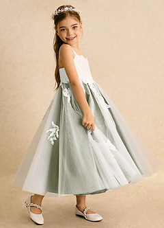 Azazie Coraline 플라워 걸 드레스 A라인 레이스 발목 길이 드레스 image5