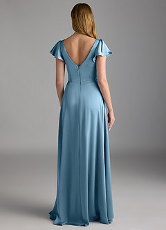 Azazie Omari Bridesmaid Dresses Steel Blue A-Line Stretch Satin Dress image2
