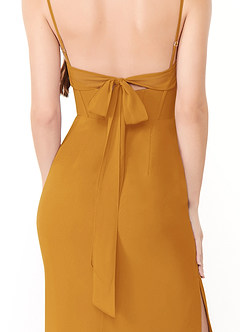Azazie Mai Bridesmaid Dresses Butterscotch Sheath Pleated Chiffon Dress image6
