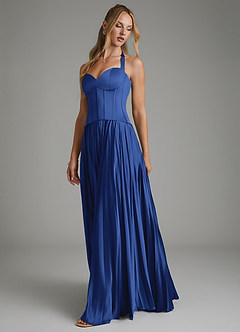Azazie Piper Bridesmaid Dresses Royal Blue A-Line Corset Stretch Satin Dress image7