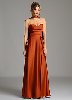 Azazie Ayla Bridesmaid Dresses Paprika A-Line Corset Stretch Satin Dress image4