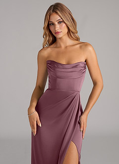 Azazie Johana Brautjungfernkleider Wandelbar Meerjungfrau-Linie Schulterfrei Stretch-Satin Kleid Amethyst image4