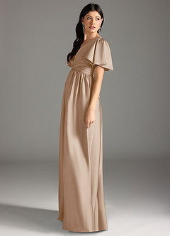 Azazie Verna Maternity Bridesmaid Dresses A-Line Ruched Stretch Satin Floor-Length Dress image7