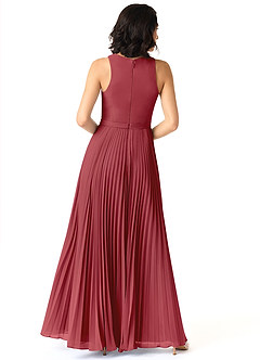 Azazie Lindie Bridesmaid Dresses Pomegranate A-Line Scoop Pleated Chiffon Dress image2