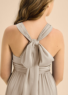 Azazie Jaylah Junior Frost A-Line Pleated Stretch Satin Dress image7