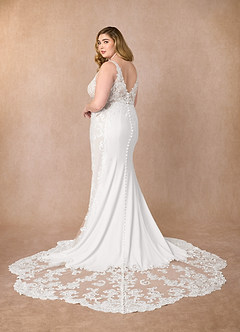 Azazie Estephanie Robes de mariée Robe Sirène en Crêpe Élastique Paillettes Blanc De Diamant image10