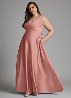 Azazie Azaria Bridesmaid Dresses Rosette A-Line Corset Stretch Satin Dress image10