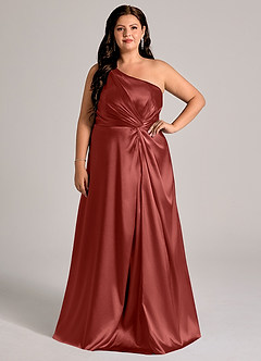 Azazie Brooke Bridesmaid Dresses Terracotta A-Line One Shoulder Metallic Satin Dress image8