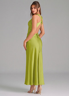 Azazie Evadne Vestidos de damas de honor Vestido de Hierba De Limón de Satén Elástico de Corte Recto con Plisado image2