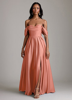 Azazie Loisa Brautjungfernkleider A-Linie Schulterfrei Stretch-Satin Kleid Lachsrosa image7