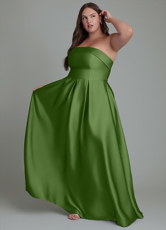 Azazie Lucienne Vestidos de damas de honor Vestido Albahaca de Satén Elástico de Línea A Convertible con Palabra de honor image9