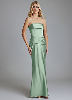 Azazie Lenya Brautjungfernkleider Etui Plissee Stretch-Satin Kleid Agave image5